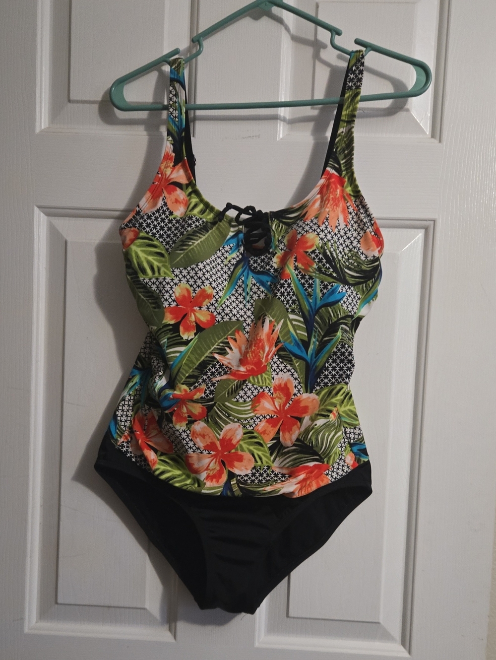 Jantzen Black, Orange & Green Floral One-Piece Swimsuit